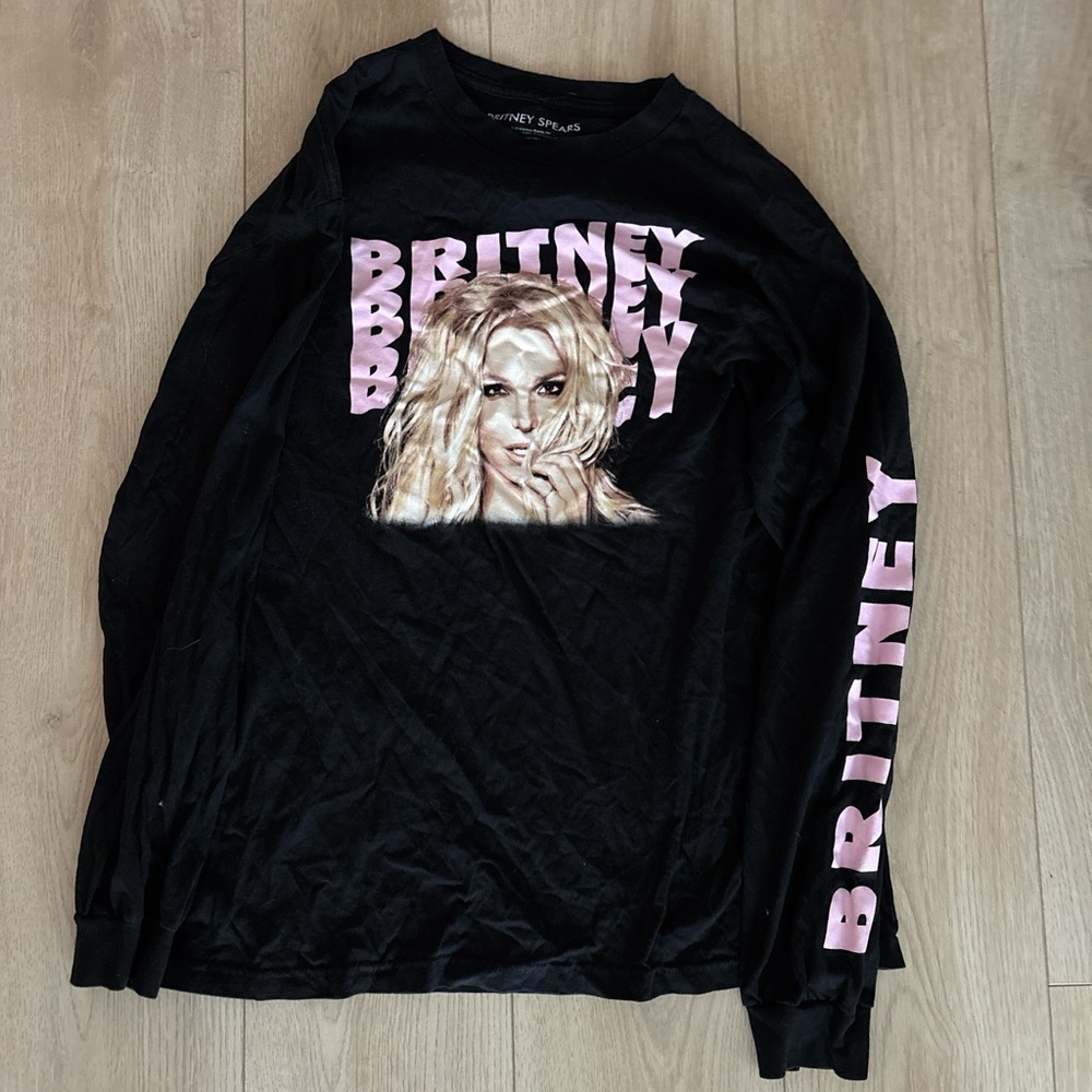 Black Long Sleeve Shirt with Pink Britney Spears Graphic